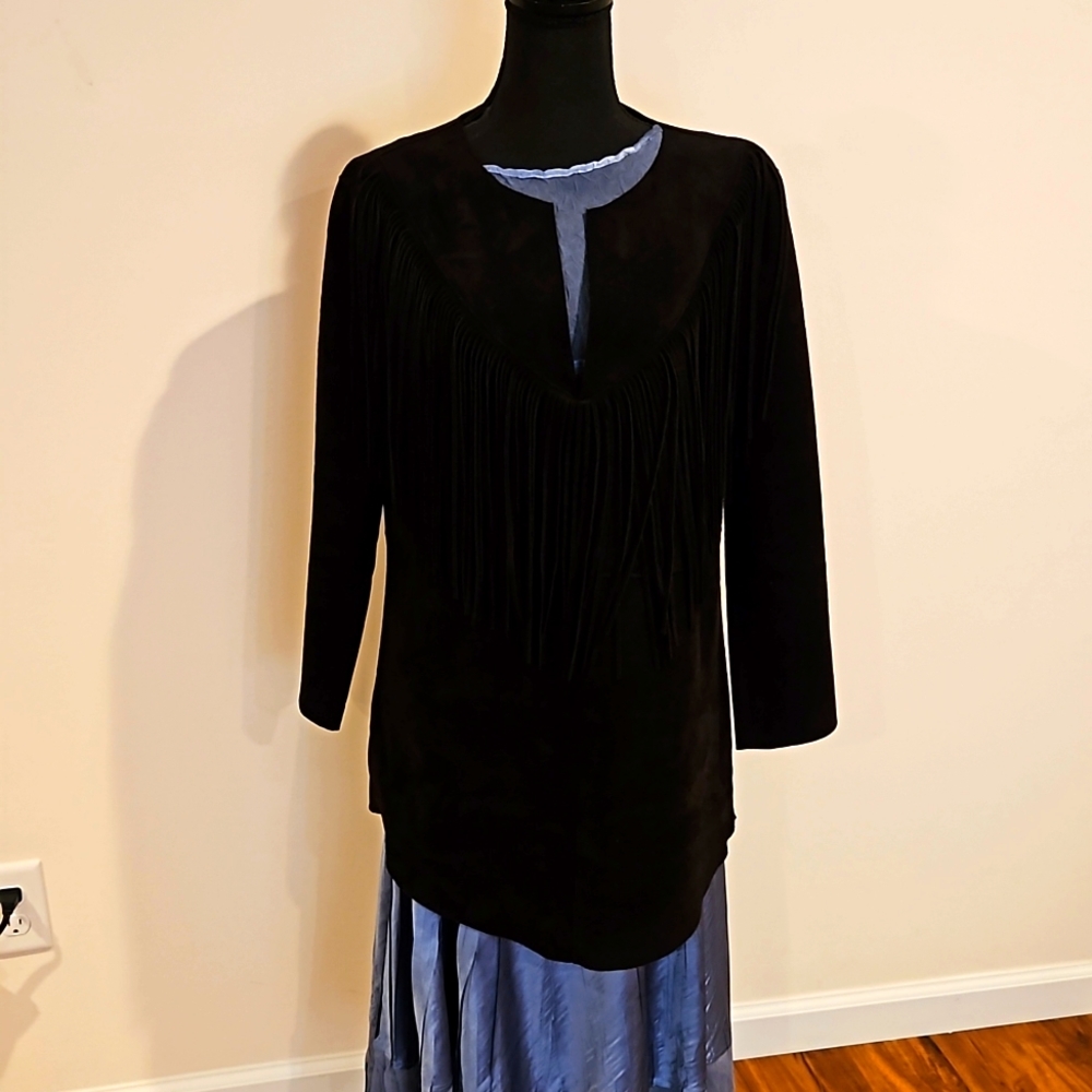 RAGA faux suede black western style dress cowgirl vibe fringe size M